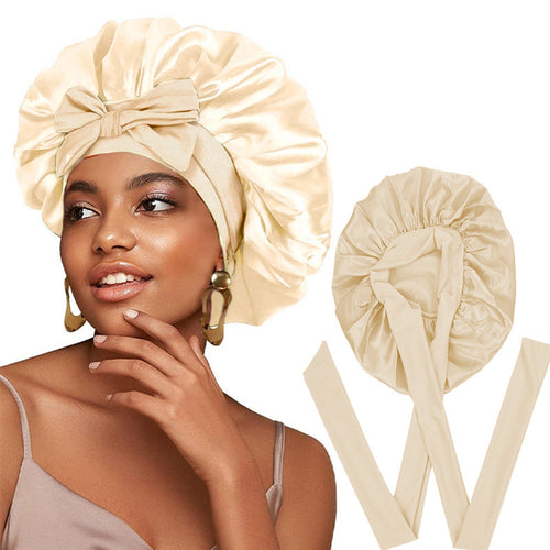 Satin Silk Bonnet with Adjustable Tie Band – Non-Slip Hair Protection
